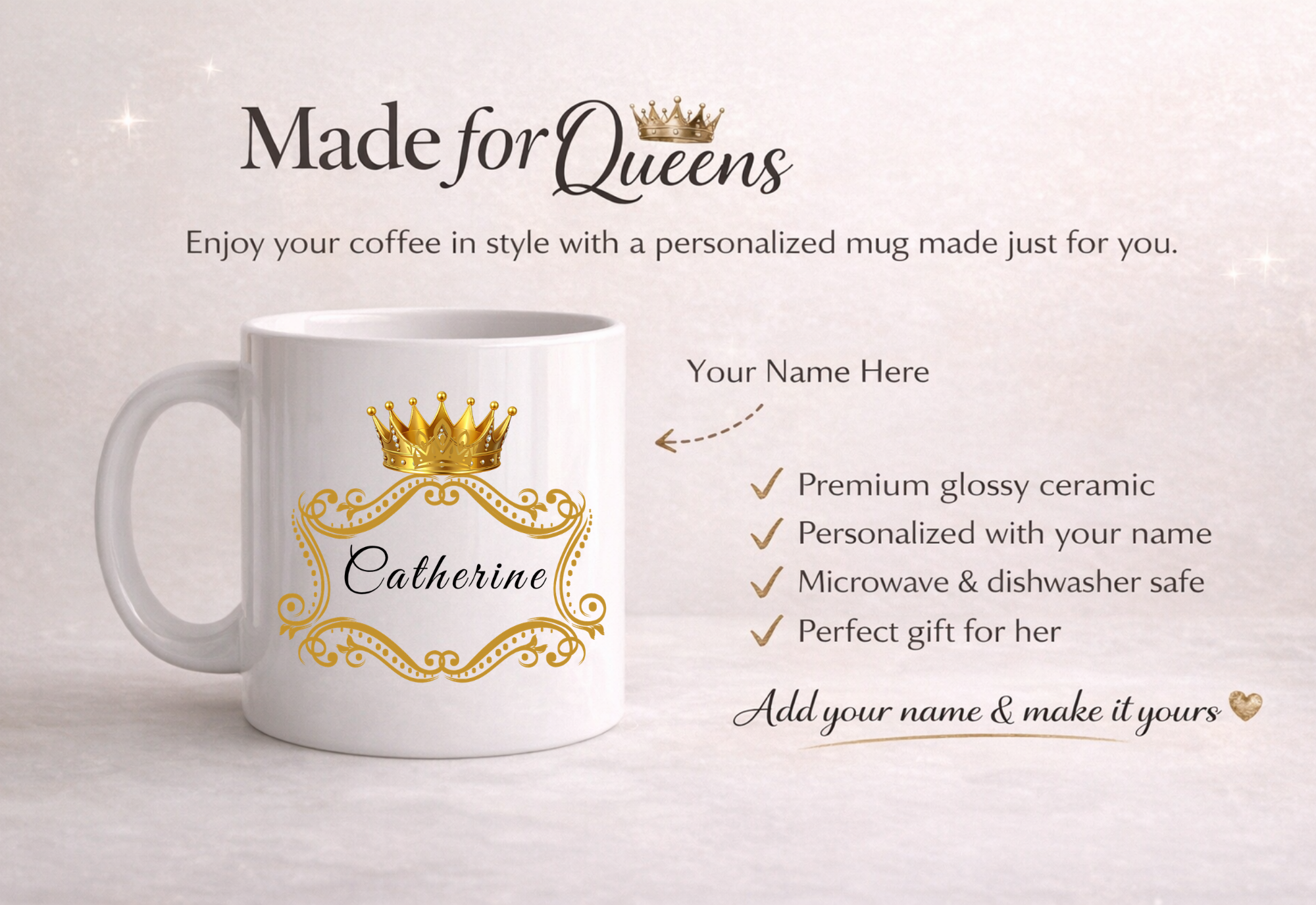 Gold Crown  Mug – Personalized Royal Name Coffee Cup (11oz & 15oz)