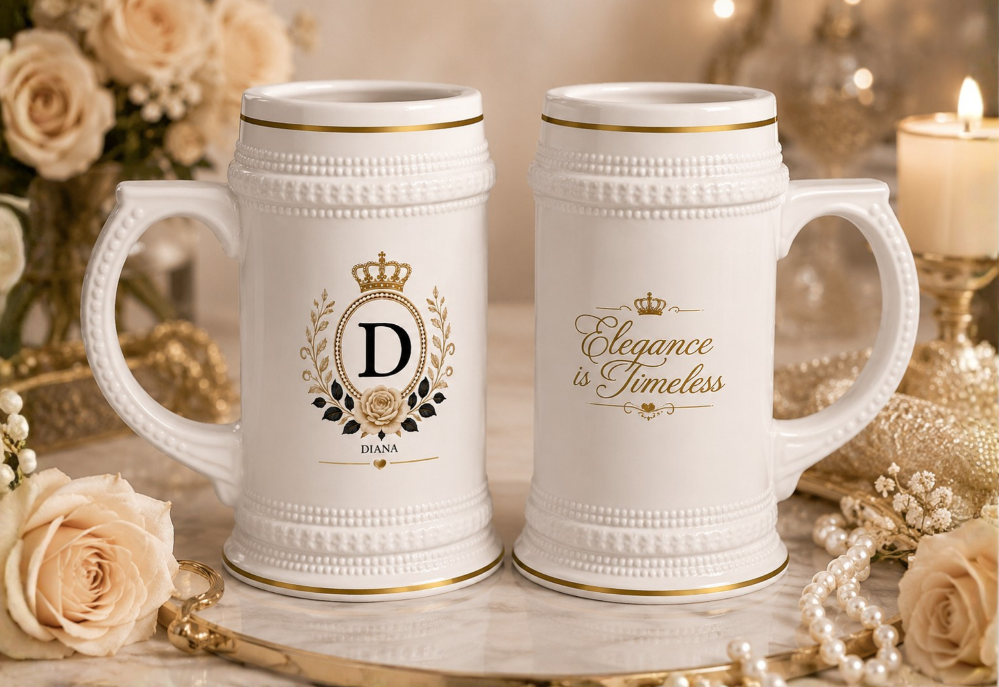 Personalized Queen Beer Stein Mug – Custom Name Luxury Ceramic