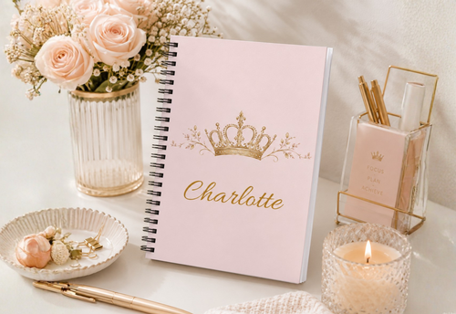 Elegant personalized notebook with soft royal-inspired charm